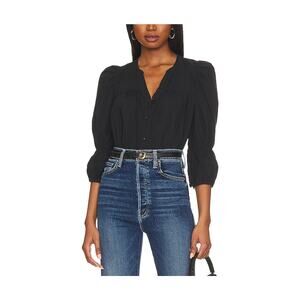 Nation Ltd 'Geneva' Black Cotton Romantic Crop Top Size S